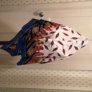 100% FINE COTTON MULTI-COLORED PARROTS & FEATHERS SWIMSUIT COVER-UP/LARGE SCARF